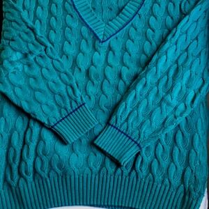 Paul & Shark  green cabled V neck cotton pullover  Sz XL made in Italy 🇮🇹